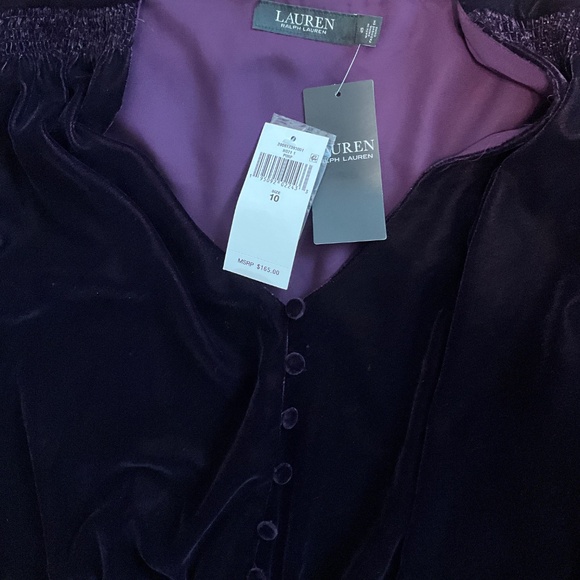 NWT Lauren Ralph Lauren Velvet Button Front Puff Sleeve Top 10 - Picture 4 of 11